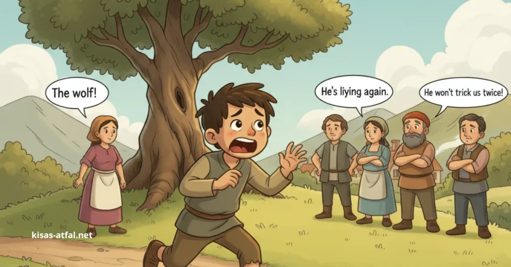 قصة الراعي والذئب: قصص قصيرة للأطفال عن الصدق.
سليم يصرخ بصدق والناس لا يصدقونه.