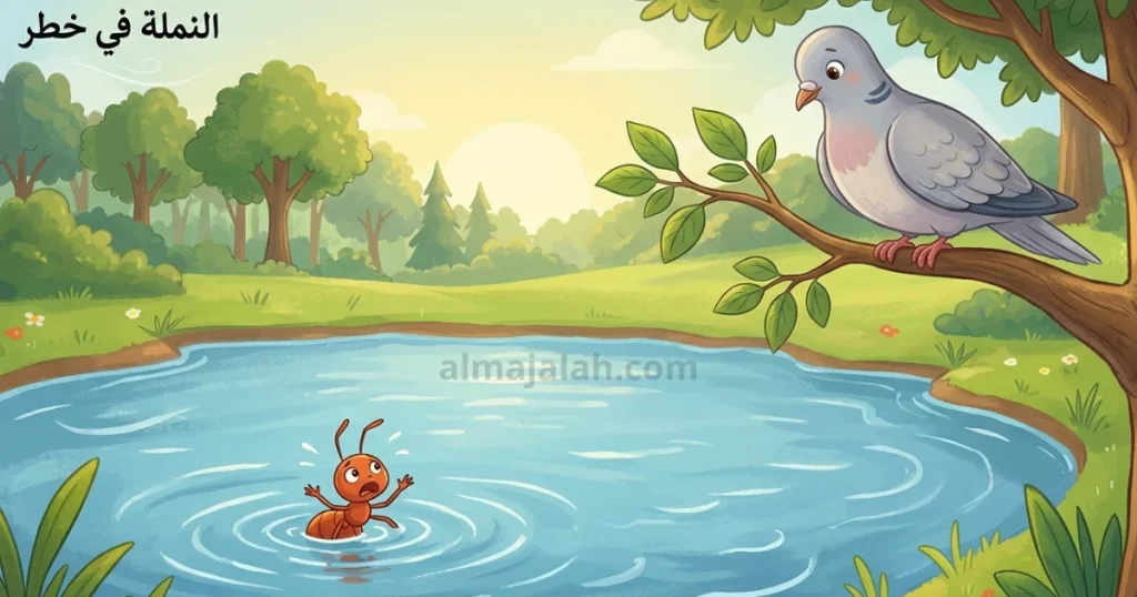 قصة الحمامة والنملة مكتوبة النملة في خطر 1