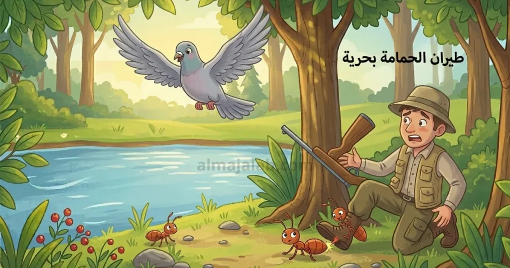 قصة الحمامة والنملة مكتوبة طيران الحمامة بحرية